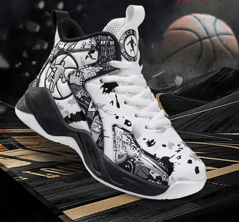 Original Children's Basketball Shoes Fashion Print Purple Basketball Sneakers Kids Training Shoes High Top Sports Shoes For Boys