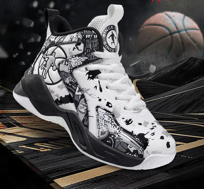 Original Children's Basketball Shoes Fashion Print Purple Basketball Sneakers Kids Training Shoes High Top Sports Shoes For Boys