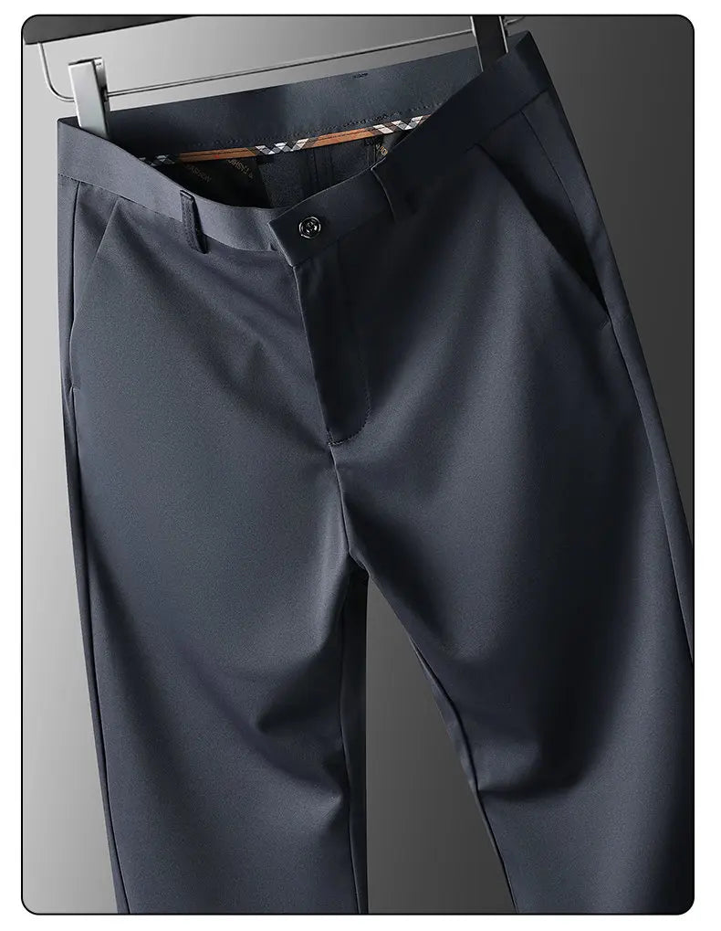 Men's Stretch Pants with Embroidery Casual Suit Pants Wrinkle Resistant Dress Pants