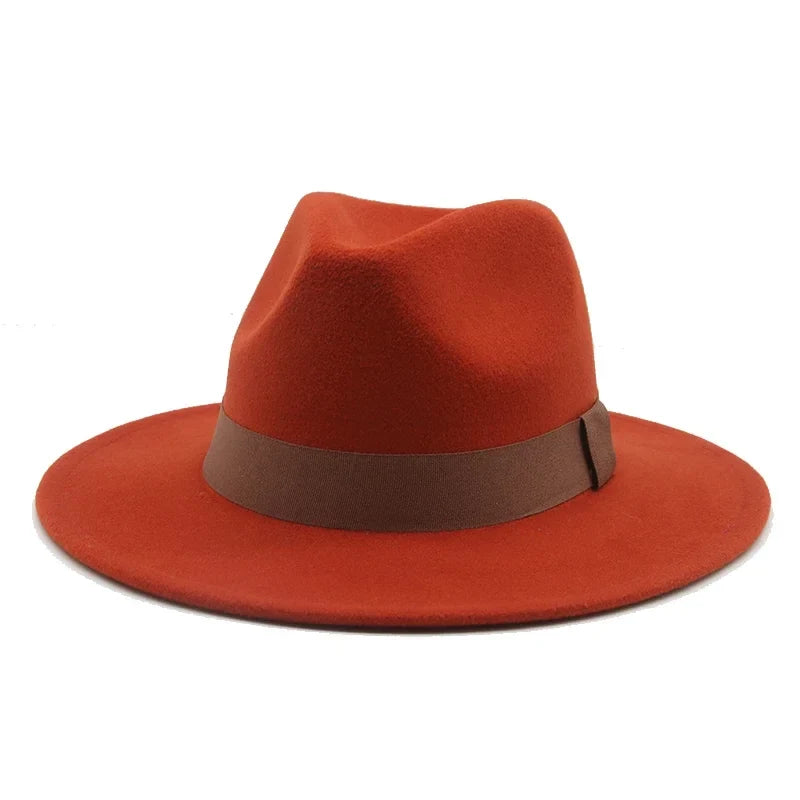 Fedora Hat Women Winter Hats for Women Ribbon Band Men's Hat Wide Brim Classic Beige Wedding Church Bowler New Cap chapeau femme