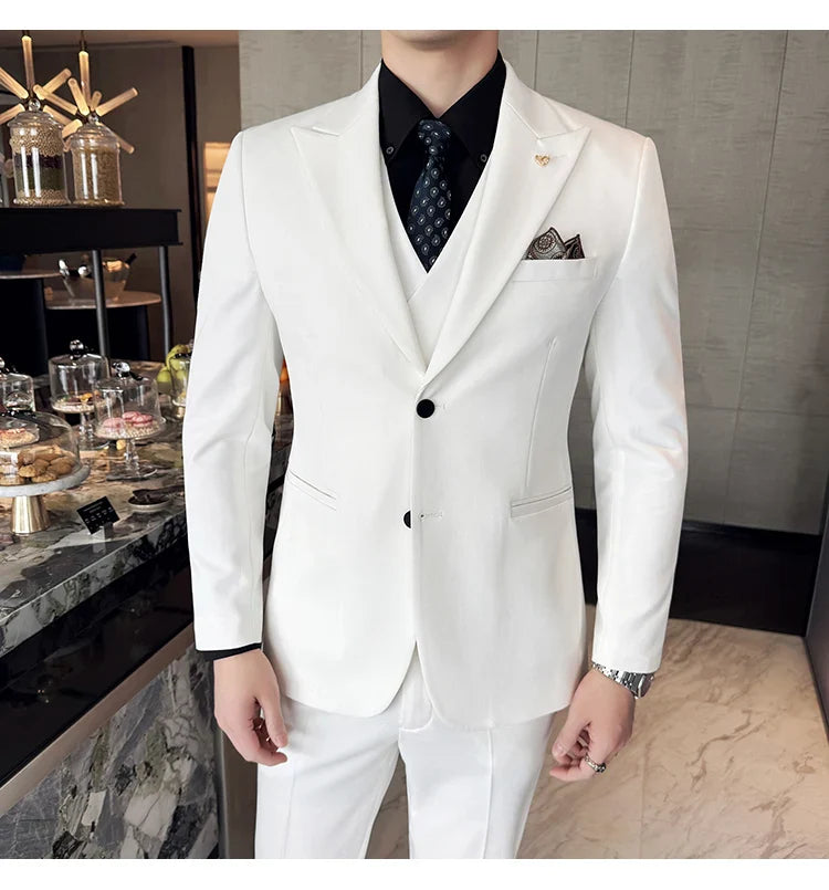 Slim-Fit Three-Piece Set Korean Style Two-Button Groomsmen Formal Wedding Business Suit Handsome Groom Best Man Dress High-