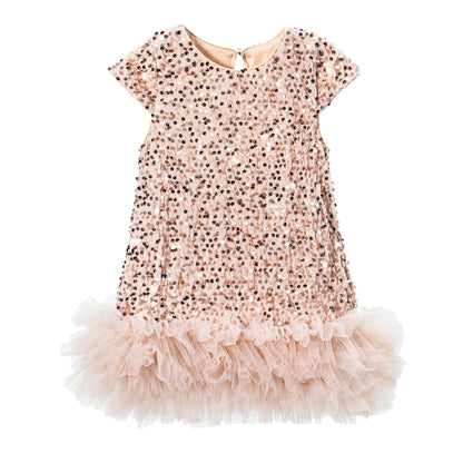Sequin Girls Dress Kids Fluffy Birthday Formal Prom Dresses Evening Gown for Summer Princess Girls Costumes
