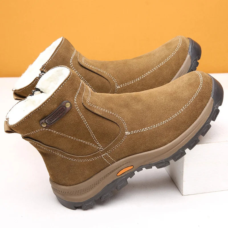 Men's sheepskin and wool integrated snow boots, real leather and fur, winter thick and warm boots slip resistance for Men's ﻿