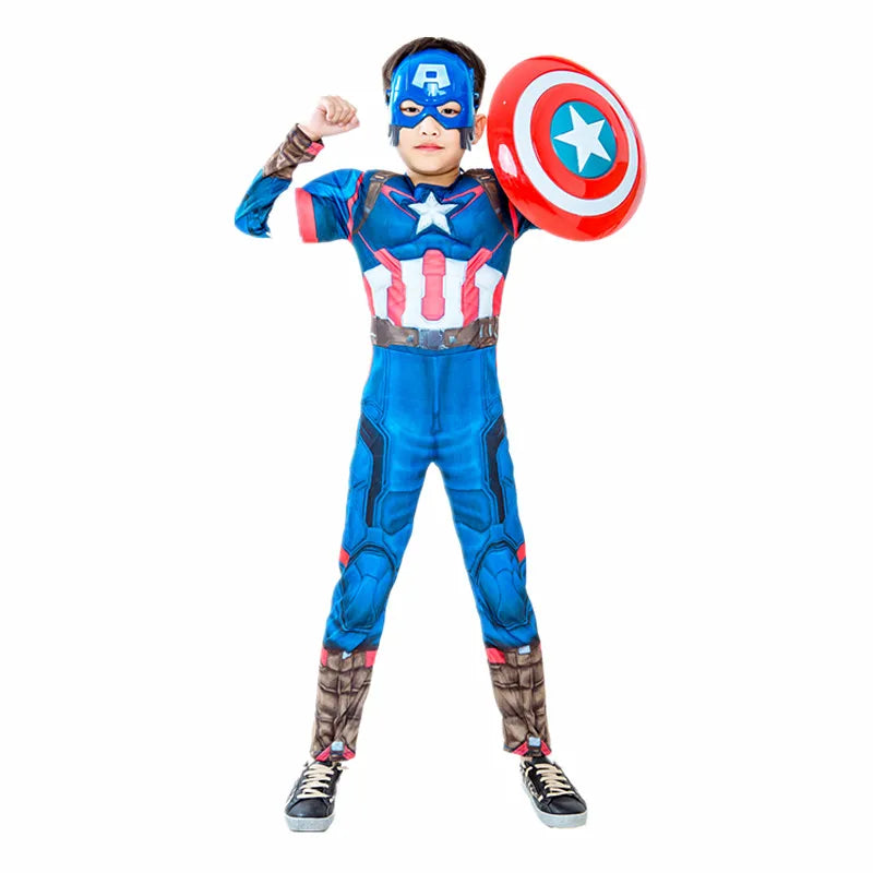 3-12Y Boy's  Costume Superhero Roleplay Onesie School Performance Outfit with Mask and Shield Toy Gift