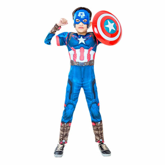 3-12Y Boy's  Costume Superhero Roleplay Onesie School Performance Outfit with Mask and Shield Toy Gift