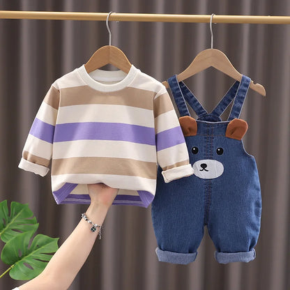 New Spring Autumn Baby Clothes Suit Children Boys Striped T-Shirt Overalls 2Pcs/Sets Infant Girls Clothing Set Kids Tracksuits