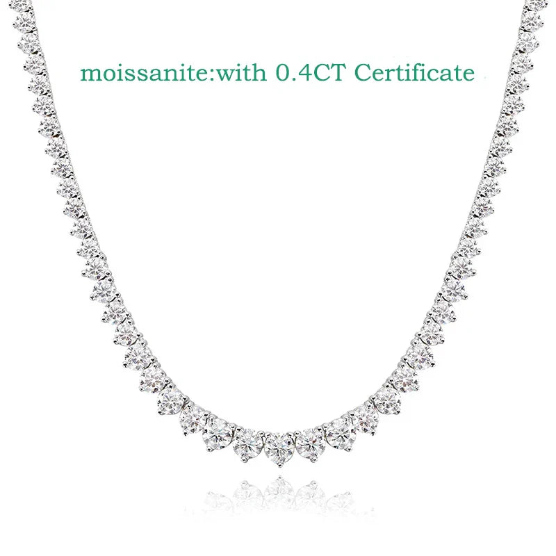 3 Claws Gradient Moissanite Tennis Necklace for Women Sparkling Full Diamond Luxury Jewelry Sterling Silver 925 Chain
