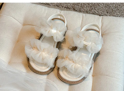 Girls' Sandals 2024 Summer New Fairy Style Princess Sandals with Mesh Bow Kids Versatile Fashion Sweet Beach Shoes for Vacation