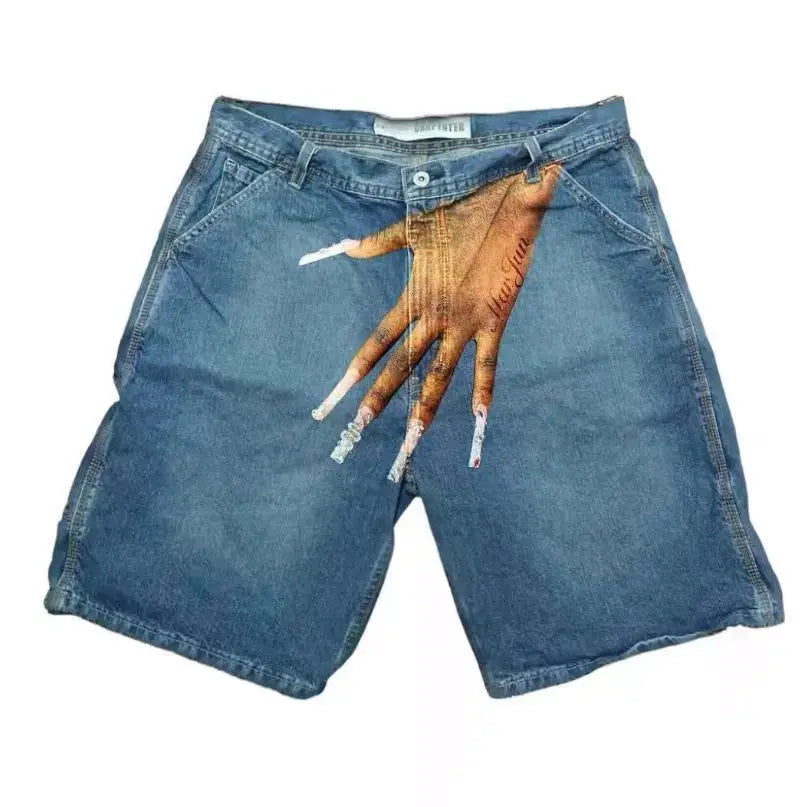 Deeptown Y2k Vintage Harajuku Denim Shorts Women Washed Letter Embroidery Tassels American Retro Jeans Man Baggy Hip Hop Jorts