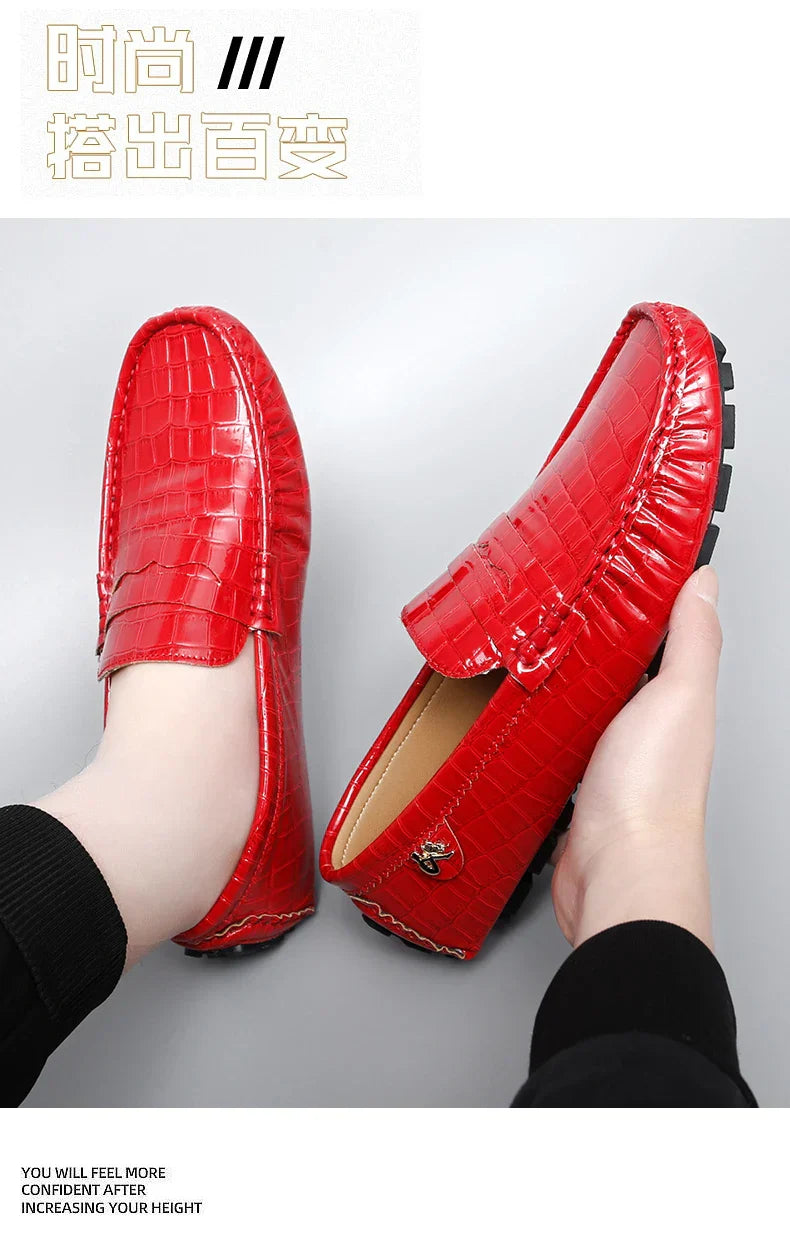 Patent Leather Loafers for Men, Crocodile Pattern, Korean Style, Trendy, Popular Casual Leather Shoes, Slip-On Loafers, Lazy Shoes