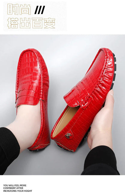 Patent Leather Loafers for Men, Crocodile Pattern, Korean Style, Trendy, Popular Casual Leather Shoes, Slip-On Loafers, Lazy Shoes