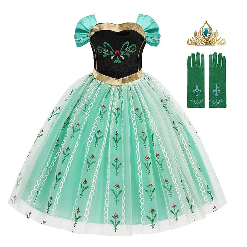 2-10Y New Anna Costumes for Girls 2026 Anna Princess Costume Mesh Dress Children Cosplay Birthday Carnival Party Costume Dress