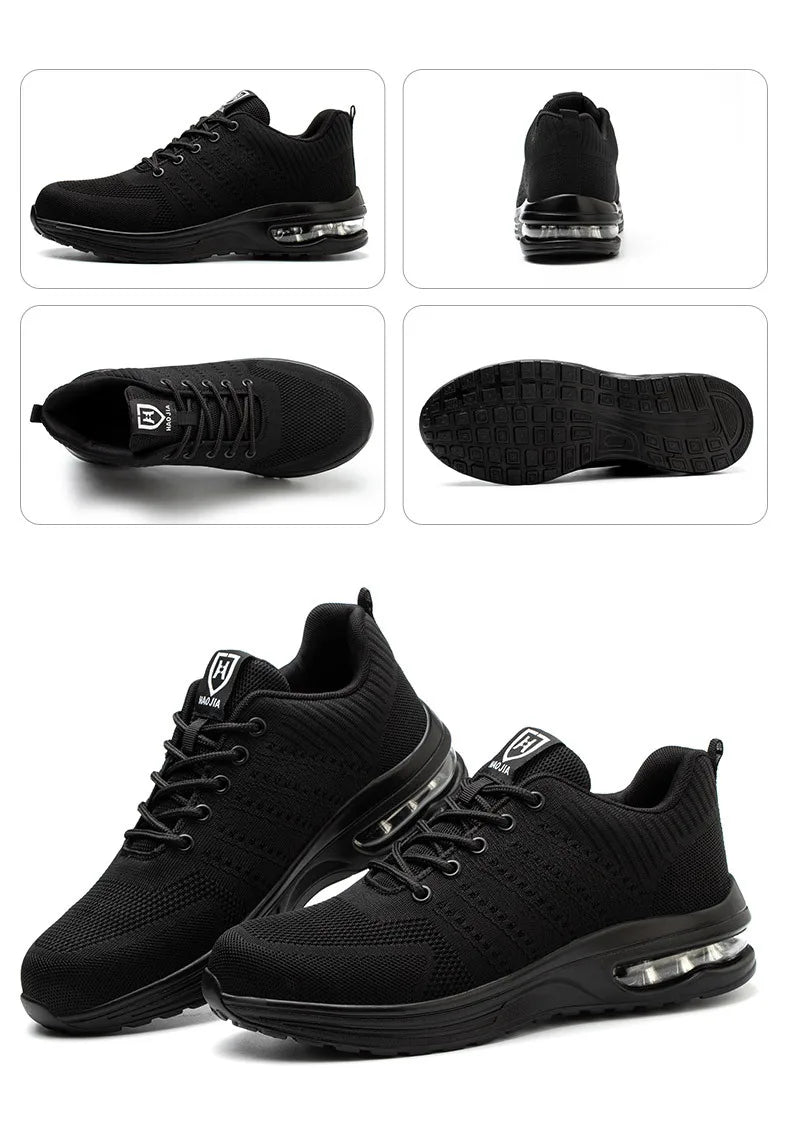 Air Cushion Work Safety Shoes Men Construction Shoes Breathable Lightweight Work Sneakers Anti-Smash Steel Toe Safety Boots