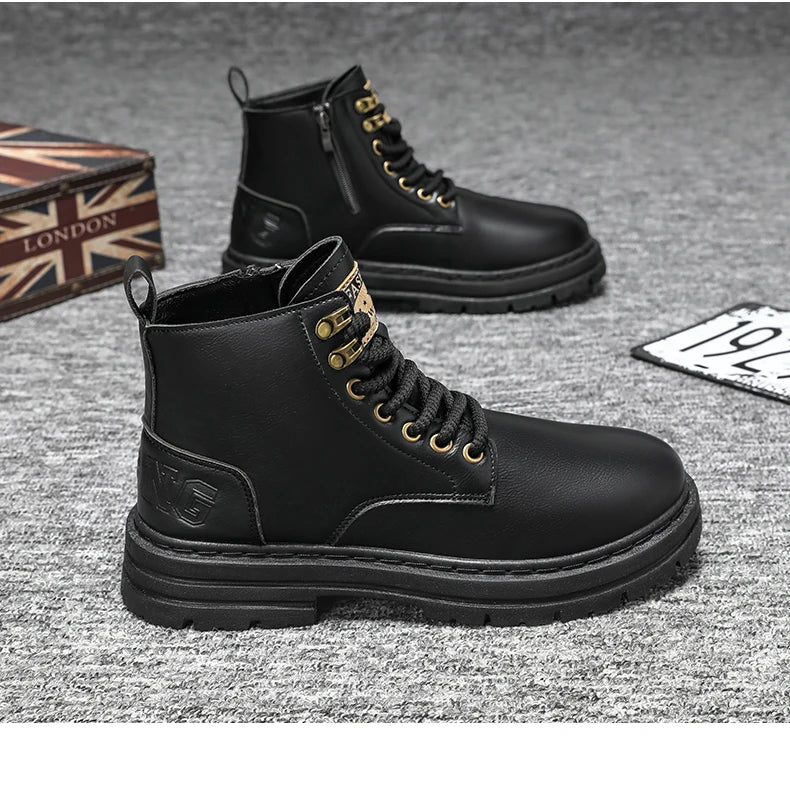 Men's boots four seasons soft-sole non-slip casual boots fashion outdoor work boots high boots classic Joker youth leather boots