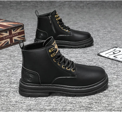 Men's boots four seasons soft-sole non-slip casual boots fashion outdoor work boots high boots classic Joker youth leather boots