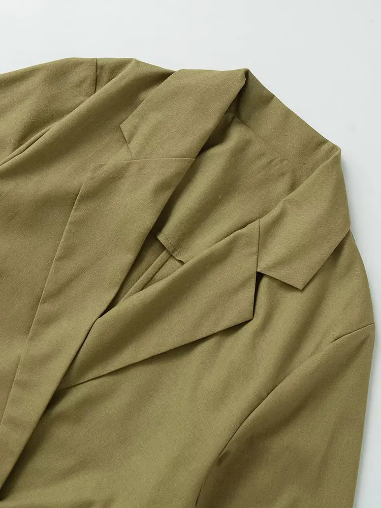 Women's Double-Breasted Loose Linen Blazer Coat Short Sleeve Pockets Chic Female Outerwear Top