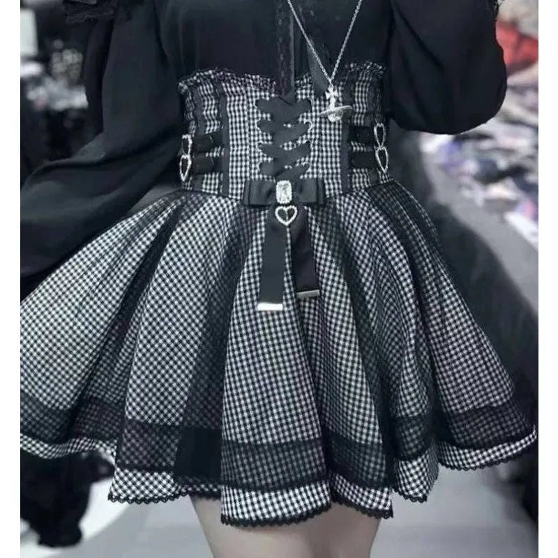 Japanese Harajuku Mini Skirt Punk College Style Plaid Cake Subculture Y2k Skirt Girl Summer High Waist Sweet Mini Skirt