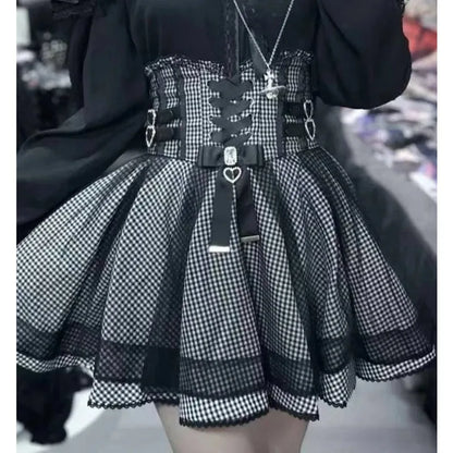 Japanese Harajuku Mini Skirt Punk College Style Plaid Cake Subculture Y2k Skirt Girl Summer High Waist Sweet Mini Skirt