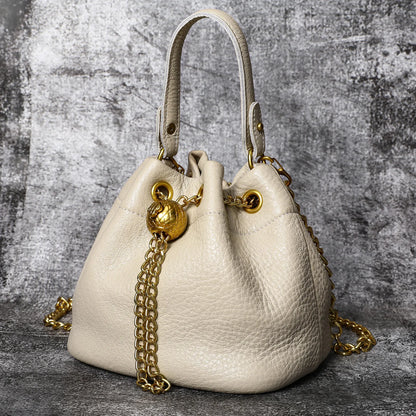 New Vintage Fashion Chain Bag Genuine Leather Multi-Way Bucket Bag for Women Compact Stylish Crossbody Purse