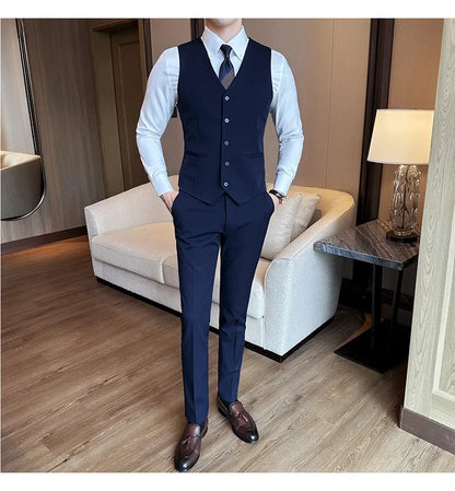 ( Vest + Pants) Men Luxury High Quality Business Suit Vest 2 pieces Formal Groom Wedding Dress Vest Set Fashion Club Clothing