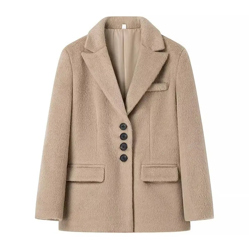 2026 Women Winter Blazer Coat Turn Down Collar Warm Coat Turn Down Collar Fashion Design Blazer Feminino Tops Clothes