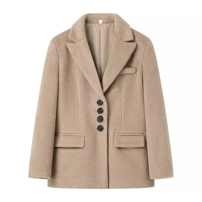 2026 Women Winter Blazer Coat Turn Down Collar Warm Coat Turn Down Collar Fashion Design Blazer Feminino Tops Clothes