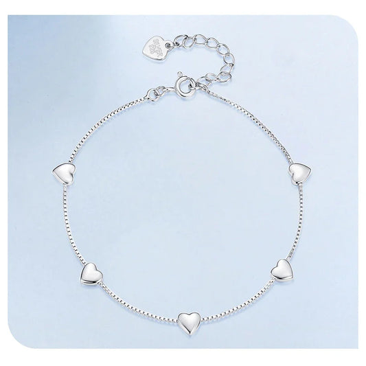 Bracelet réglable en argent sterling 925 avec cœur, chaîne délicate, pour femme, adolescente, doux cadeau d'anniversaire