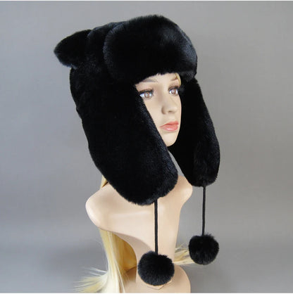 Hot Sale New Women False Rex  Rabbit False Fur Hat Winter Warm Fur Hat Black and White Panda Cute Color Artificial Hat