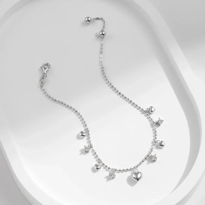 925 Sterling Silver Delicate Mirror Hearts Charm Beads Bracelet Romantic Trendy Link Chain For Women Fine Jewelry
