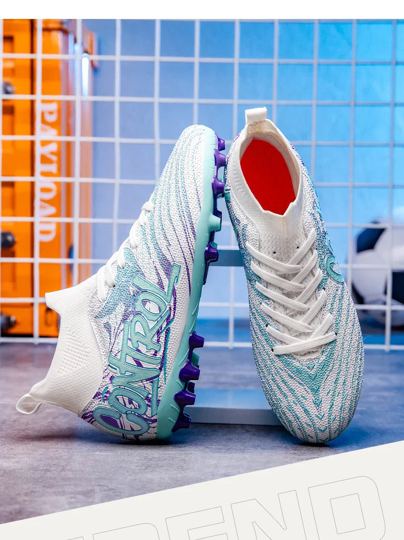 Unisex High-Top Soccer Cleats Non-Slip Football Boots Breathable Training Outdoor Grass Sneakers Men Women Professional Match