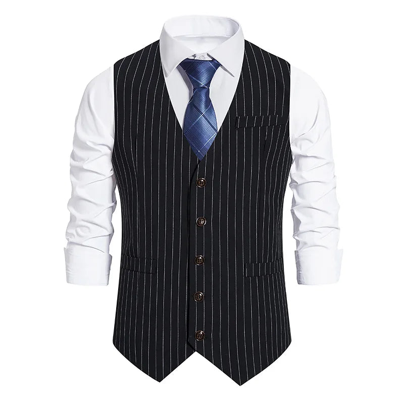 Men's Suit Vest Striped Single Breasted Waistcoat Stylish Mail Suit Retro Vest Wedding Business Banquet Daily Groomsman Uniform