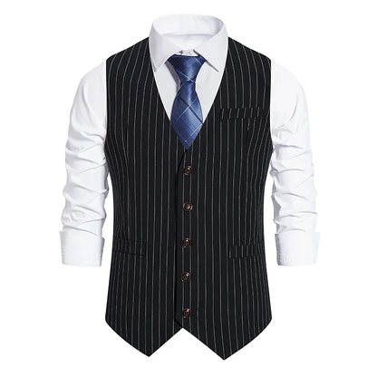 Men's Suit Vest Striped Single Breasted Waistcoat Stylish Mail Suit Retro Vest Wedding Business Banquet Daily Groomsman Uniform