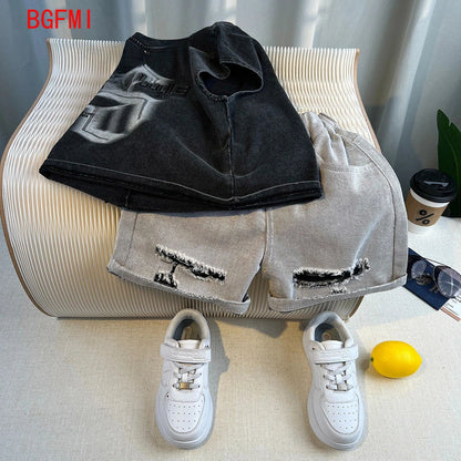 Korean Children's Summer Clothes Kids Set Outfits Boys 2026 Handsome Sleeveless&Short Sleeved T-shirt Denim Shorts 2-piece Set