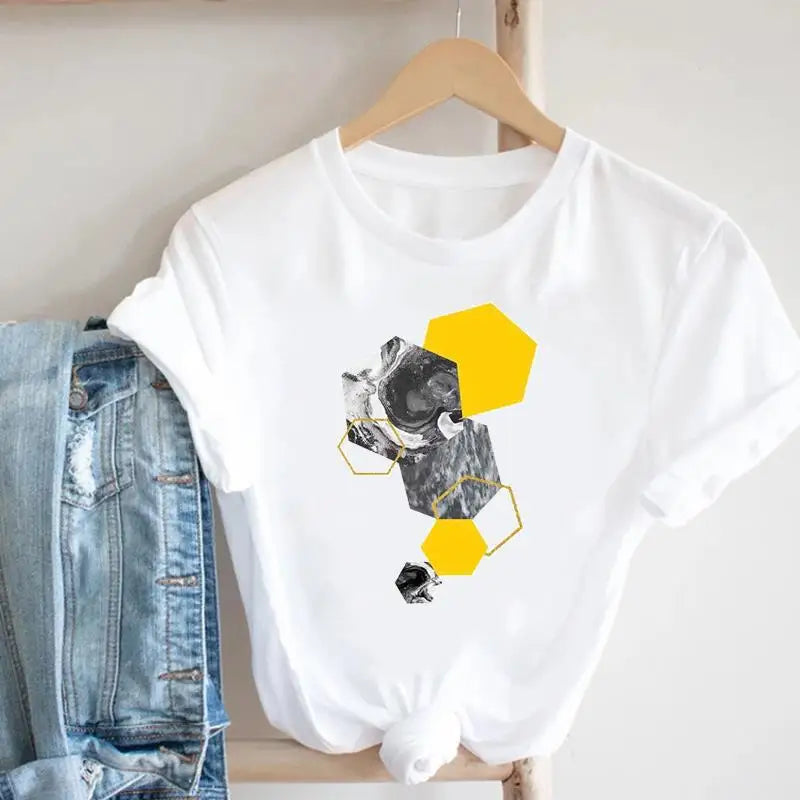 Women's Geometric Floral Print European and American Clothing Short Sleeve T-shirt Women Clothes  Tops  Harajuku