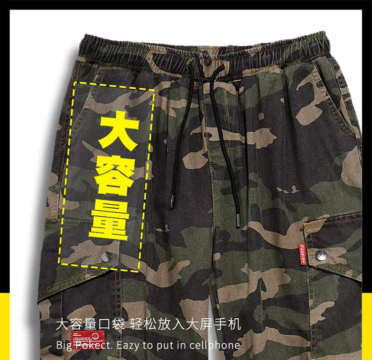 Big Size Men's Cargo Pant Elastic Waist Cotton Jogger Trouser Male Camouflage Loose Spring Pocket Extra Large Plus Baggy Hip Hop