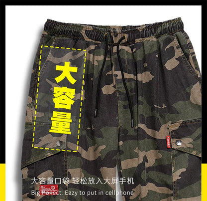 Big Size Men's Cargo Pant Elastic Waist Cotton Jogger Trouser Male Camouflage Loose Spring Pocket Extra Large Plus Baggy Hip Hop