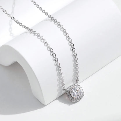 1 Carat Square Cushion Cut Halo Moissanite Pendant Necklace For Women 925 Sterling Silver Dazzling Wedding Bridal Jewelry