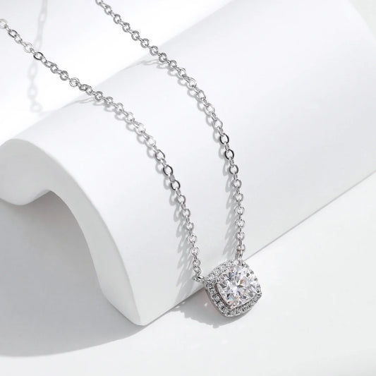 1 Carat Square Cushion Cut Halo Moissanite Pendant Necklace For Women 925 Sterling Silver Dazzling Wedding Bridal Jewelry
