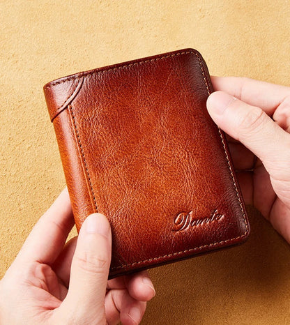Portefeuille en cuir véritable pour hommes, deux sacs pliants, porte-cartes RFID, portefeuille pour hommes, portefeuilles de luxe de haute qualité, carrés