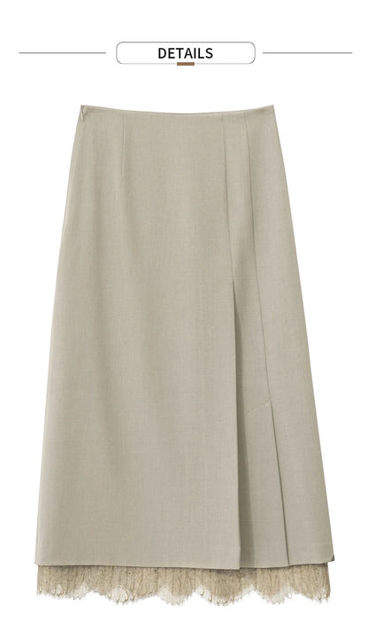 Minimalism Skirts for Woman 2025 Spring New Elegant Patchwork Lace Women's Clothing Retro Lady A-Line Pleated Skirt12443013