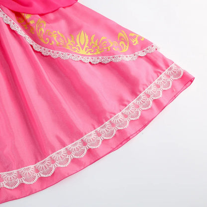 Pumber Bros Vedio Game Movie Cosplay Girl Peach Dress up Lace Ball Gown Princess Costume Kid Cute Halloween Clothing Frock 2-10Y