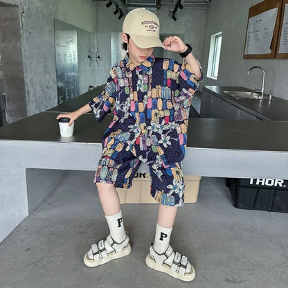 Printed Shirt Clothes for Cotton 2025 Kids T-shirts Children Boys' Set Boy Clothing Top Bottom Clothing Children's Boy's Outdoor