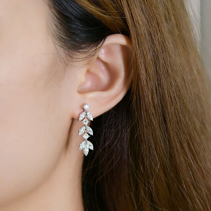 0.6cttw Long Tassel Moissanite Diamond Drop Earrings for Women 925 Sterling Silver Plated Gold Luxury Leaf Earrings Fine Jewelry