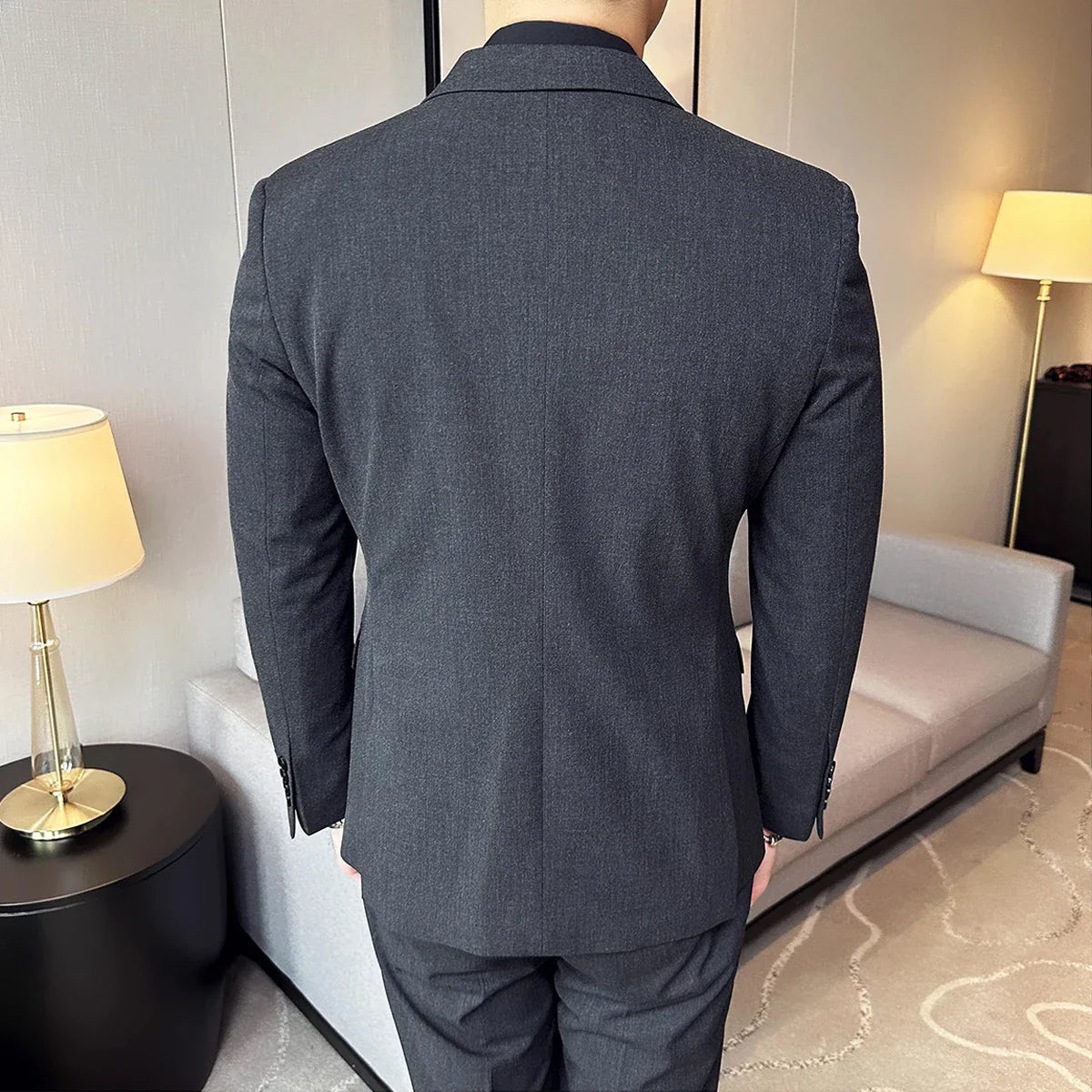 M-7XL Blazer Vest Pants High -end Brand Gray Black Men's Casual Business Double -breasted Suit Groom's Wedding Slim Men's Suit