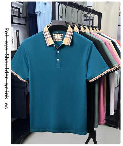 Luxury brand short sleeve polo shirt men fashionable simple solid color summer mercerized cotton breathable casual lapel T shirt
