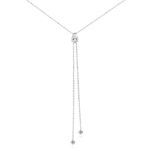 1-2CT Pear Cut Moissanite Long Necklace for Women Luxury Jewelry Female Neck Chain Solid Silver 925 Pendant Lab Diamond