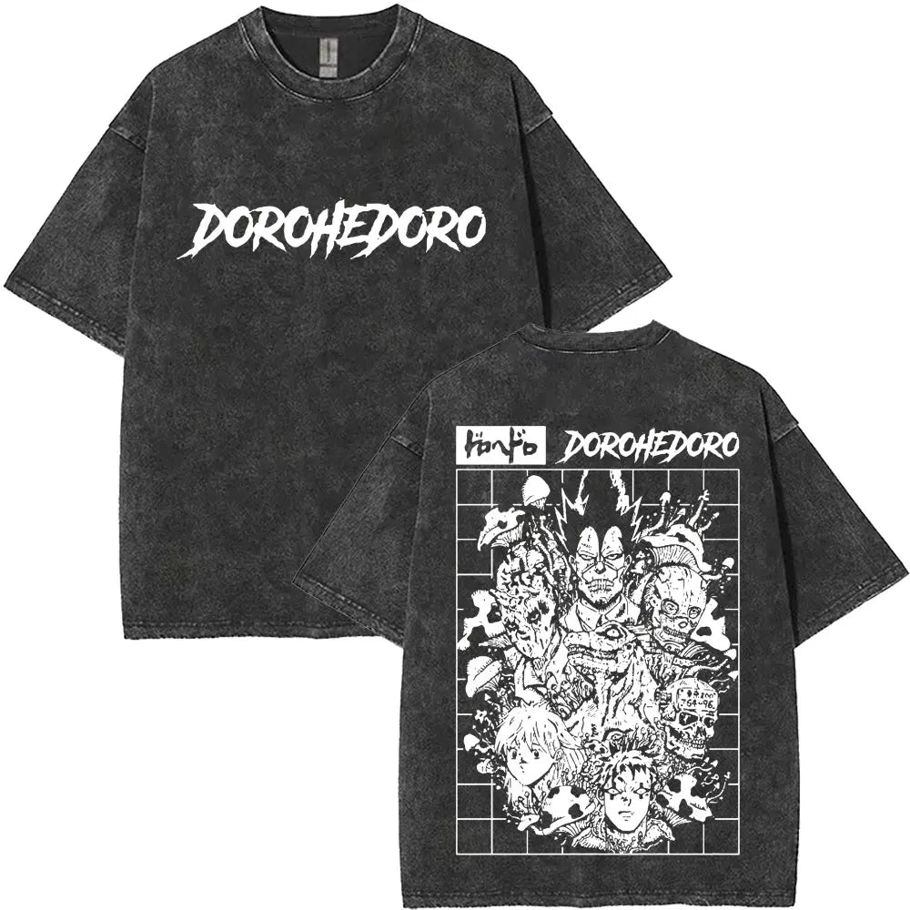 Anime Dorohedoro Kaiman Washed T-Shirt Men's Women Clothing Hip Hop Gothic Y2k T-Shirt Oversized Short Sleeve Cotton Tees Tops