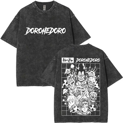 Anime Dorohedoro Kaiman Washed T-Shirt Men's Women Clothing Hip Hop Gothic Y2k T-Shirt Oversized Short Sleeve Cotton Tees Tops