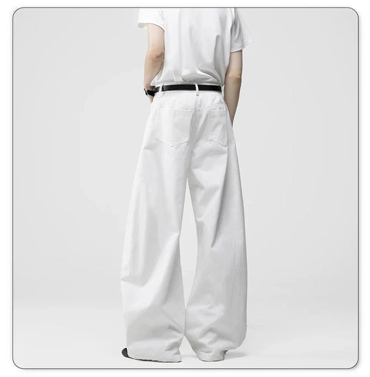 Men's White Baggy Machete Wide-Leg Jeans Daily Casual Denim Pants Solid Business Ladies' Balloon Pants High Street Men's Clothes