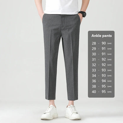 High Quality Lyocell Blend Summer Ankle Length Pants Men Business Elastic Waist Formal Suit Korean Social Work Trousers Male 40